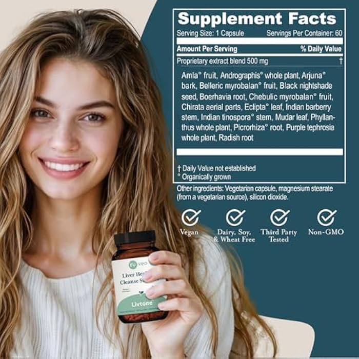 R-U VED ruved LivTone - Liver Care, Liver Support Supplement for Women & Men with Amla, Andrographis & Picrorhiza, Pills with Organic Herbs for Natural Detox - 90 Capsules (1 Count) - Image 3
