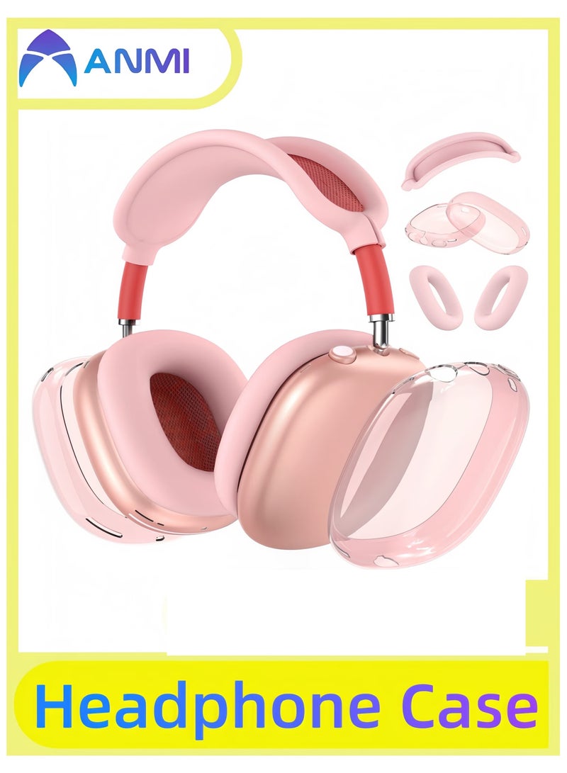 Anmi Anmi 4 in 1 Clear Silicone Case Cover for AirPods Max Headphones (Pink)