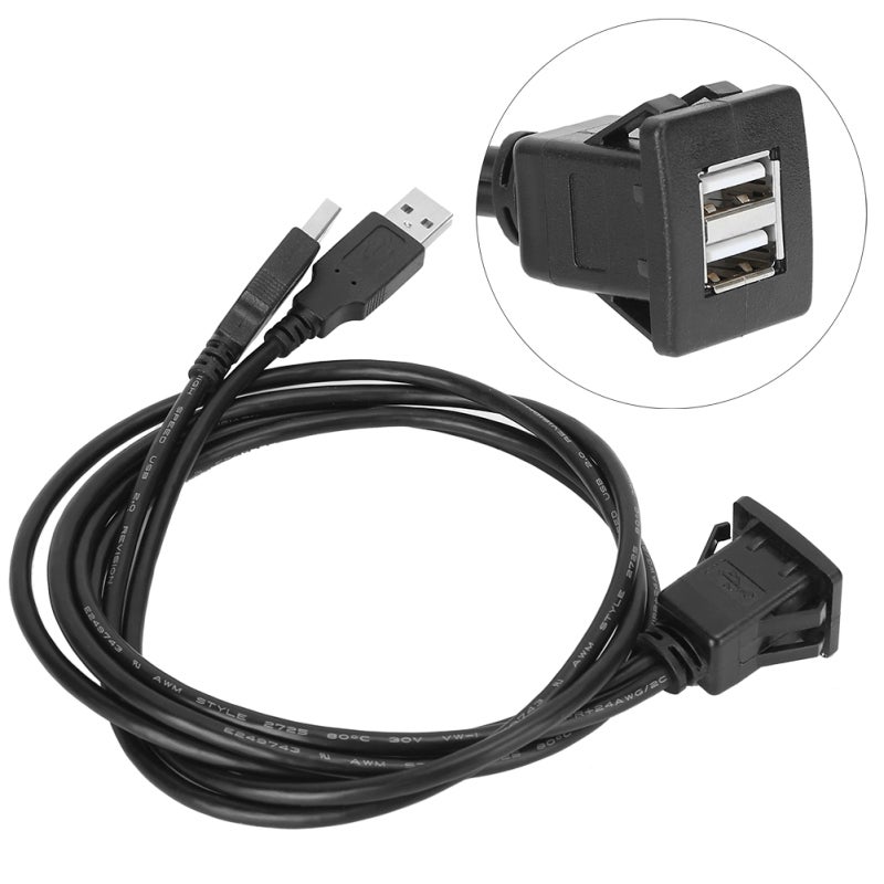 كابل تمديد USB بطول 1 متر PVC متين - كابل بيانات للسيارة USB2.0 لنقل البيانات بسرعة - منفذ USB مزدوج للتركيب المتساطح في لوحة القيادة للسيارة - Image 5