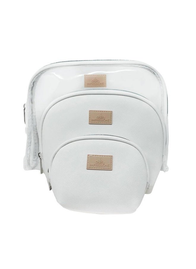 IMPRESSIONS VANITY · COMPANY - Impressions Vanity Havana Arch 3 Pieces Zippered Travel Makeup Bag Set, Waterproof Faux Leather Traveling Cosmetic Pouches, And Large Clear Toiletry Bag For Women (White) - Image 1