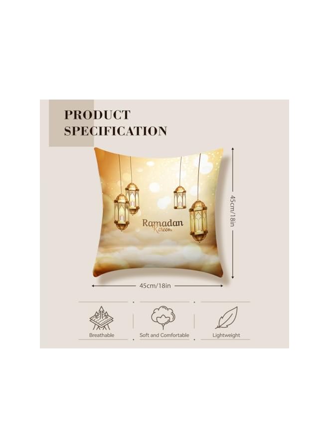 The Bros 20x20 Inch Ramadan Pillow Covers Set of 4, Eid Cushion Cover Set Moon Lantern Decorations Home Pillow,Ramadan Decorations Bed Couch Sofa Pillow Car Chair Pillow - Image 2