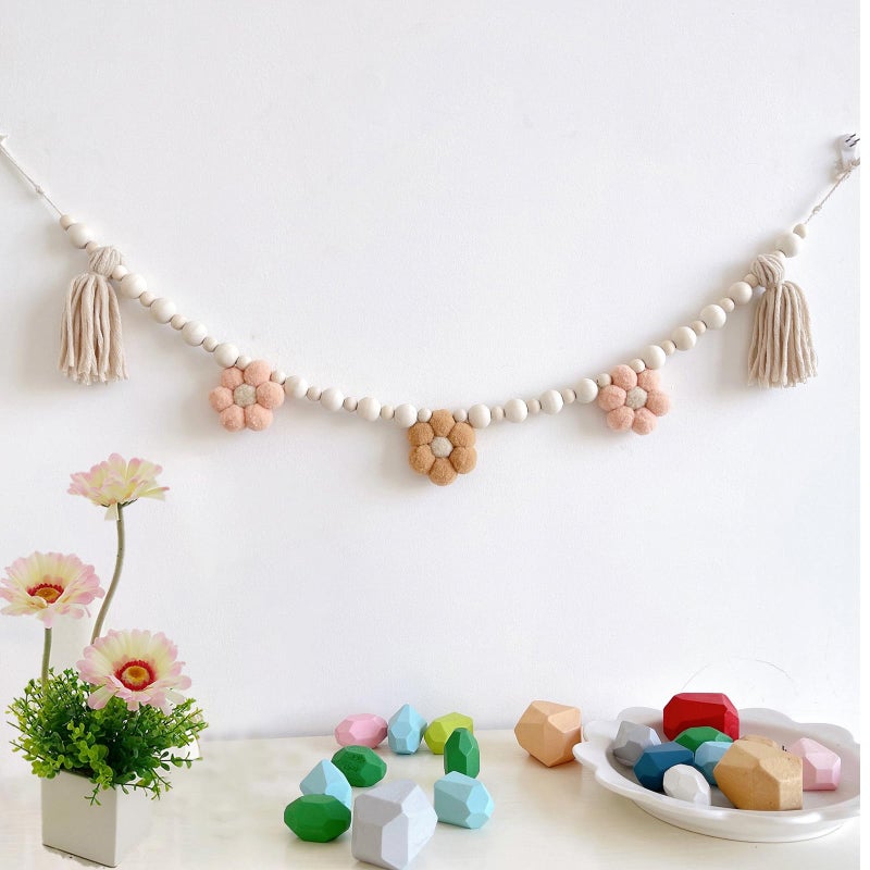 TTFdacai 2 Pcs Boho Tassel Garland with Wooden Beads, Daisy Wooden Tassel Garland Decor for Farmhouse Wall Classroom Daisy Birthday Party Banner Baby Shower Decoration - Image 4