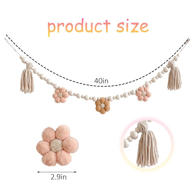 TTFdacai 2 Pcs Boho Tassel Garland with Wooden Beads, Daisy Wooden Tassel Garland Decor for Farmhouse Wall Classroom Daisy Birthday Party Banner Baby Shower Decoration - Image 2