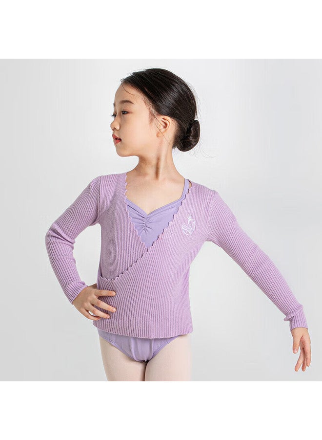 Sansha Children's Dance Sweater Ribbed Knit Ballet Long Sleeve Top Light Purple Xxl-xxxl - Image 2