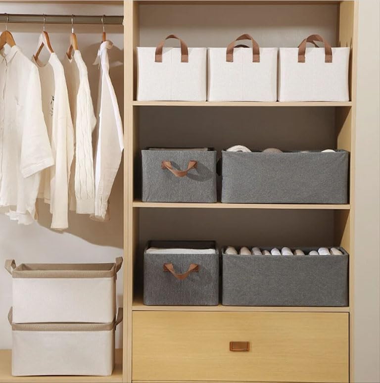 Rylan Rylan Wardrobe Organizer for Clothes with Metal Frame Rectangle Storage Baskets for Clothing Fabric Storage Box with Handles Shelf Basket for Storage Clothes Pants Jeans Sweater Pack of 1  - Image 4