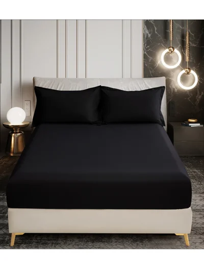 Donetella Bedding Fitted Sheet - Fits 150x200 Cm Bed For Queen Bed 3 Pcs (1 Fitted Sheet and 2 Pillowcases) - 30 Cm Deep Pocket - Solid Bed Sheet