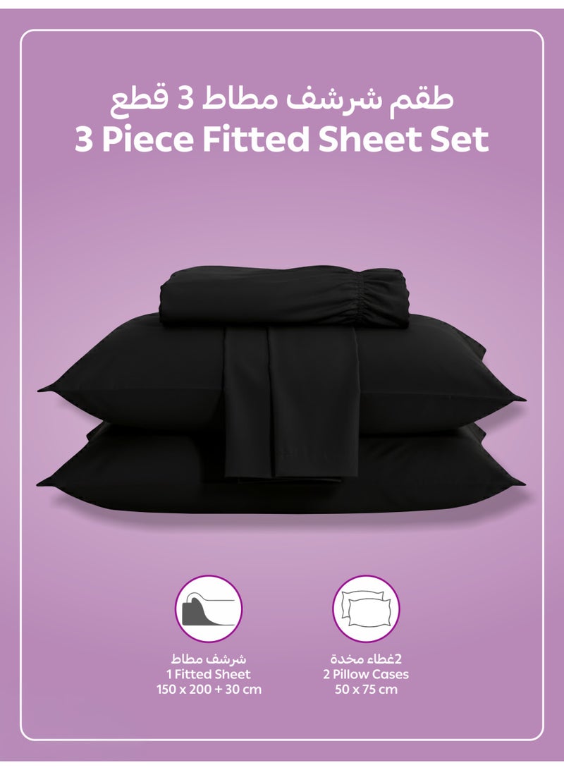 Donetella Bedding Fitted Sheet - Fits 150x200 Cm Bed For Queen Bed 3 Pcs (1 Fitted Sheet and 2 Pillowcases) - 30 Cm Deep Pocket - Solid Bed Sheet - Image 3