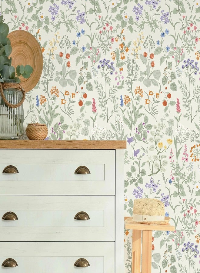 Dimoon 17.3" X 78.7" Peel and Stick Wallpaper Floral Contact Paper Wall Art Beige Green Renter Friendly Waterproof Removable Self Adhesive Wallpaper for Bedroom Livingroom Bathroom Textured Vinyl Roll - Image 2