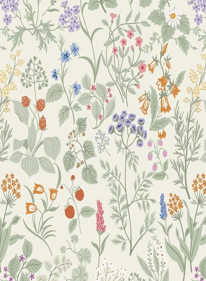 Dimoon 17.3" X 78.7" Peel and Stick Wallpaper Floral Contact Paper Wall Art Beige Green Renter Friendly Waterproof Removable Self Adhesive Wallpaper for Bedroom Livingroom Bathroom Textured Vinyl Roll - Image 1