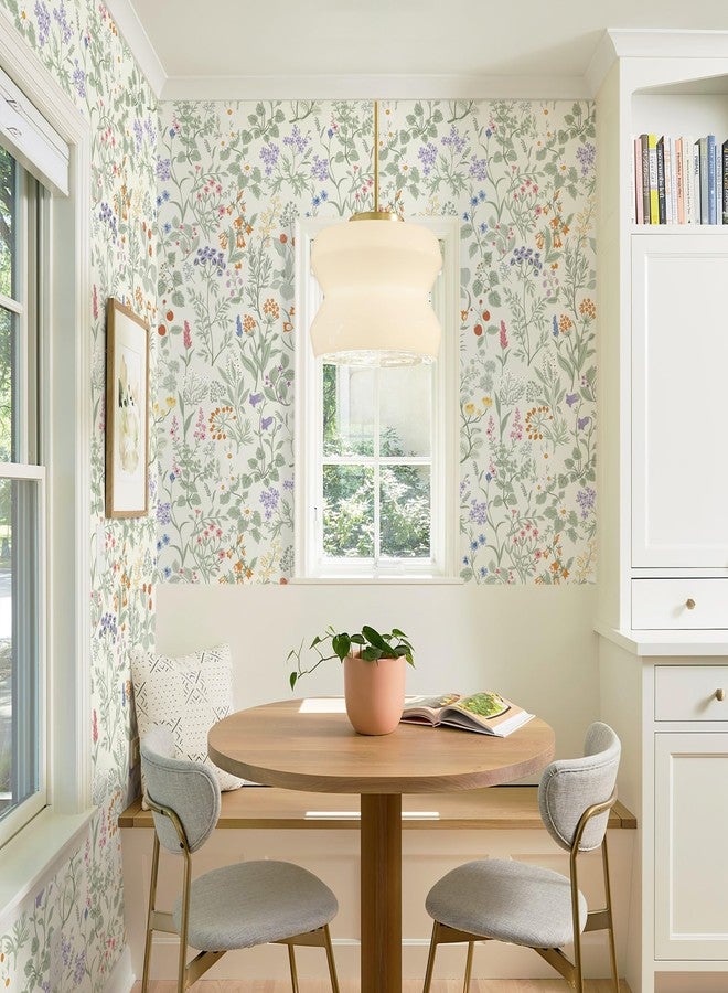 Dimoon 17.3" X 78.7" Peel and Stick Wallpaper Floral Contact Paper Wall Art Beige Green Renter Friendly Waterproof Removable Self Adhesive Wallpaper for Bedroom Livingroom Bathroom Textured Vinyl Roll - Image 5