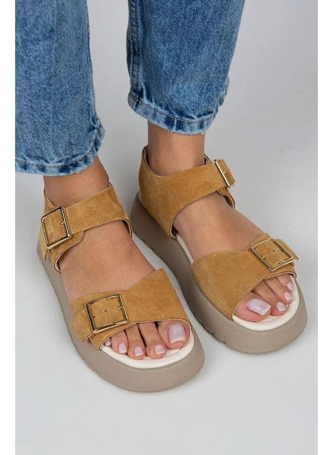 Manijero  Vena Women's Genuine Leather Buckle Mustard Sandal for Women | Best Price UAE