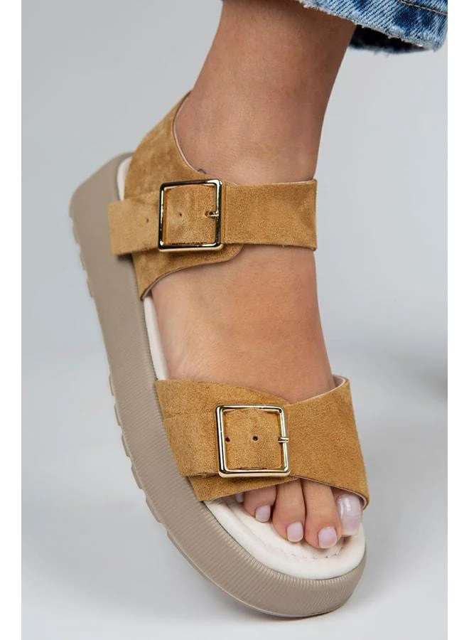 Vena Women's Genuine Leather Buckle Mustard Sandal