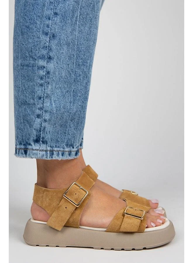 Manijero  Vena Women's Genuine Leather Buckle Mustard Sandal for Women | Best Price UAE