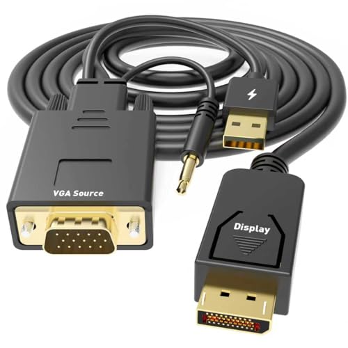 UANTIN VGA to DisplayPort Cable 6 Feet,1080P Uni-Directional VGA Computer to DP Monitor Adapter Male to Male Gold-Plated Cord Compatible with Laptop, PC, AMD, NVIDIA - Image 1