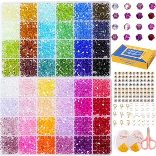 YITOHOP Bicone Glass Beads,1500pcs 48 Colors 6mm Sparkly Crystal Beads, Faceted Bracelet Beads Loose Craft Bead for Friendship Bracelet Necklace Earring Jewelry Making - Image 1