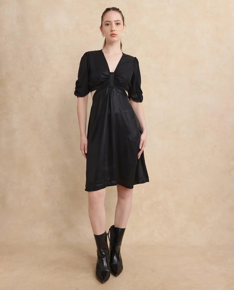 Rareism Women's Knee Length Plain Dress