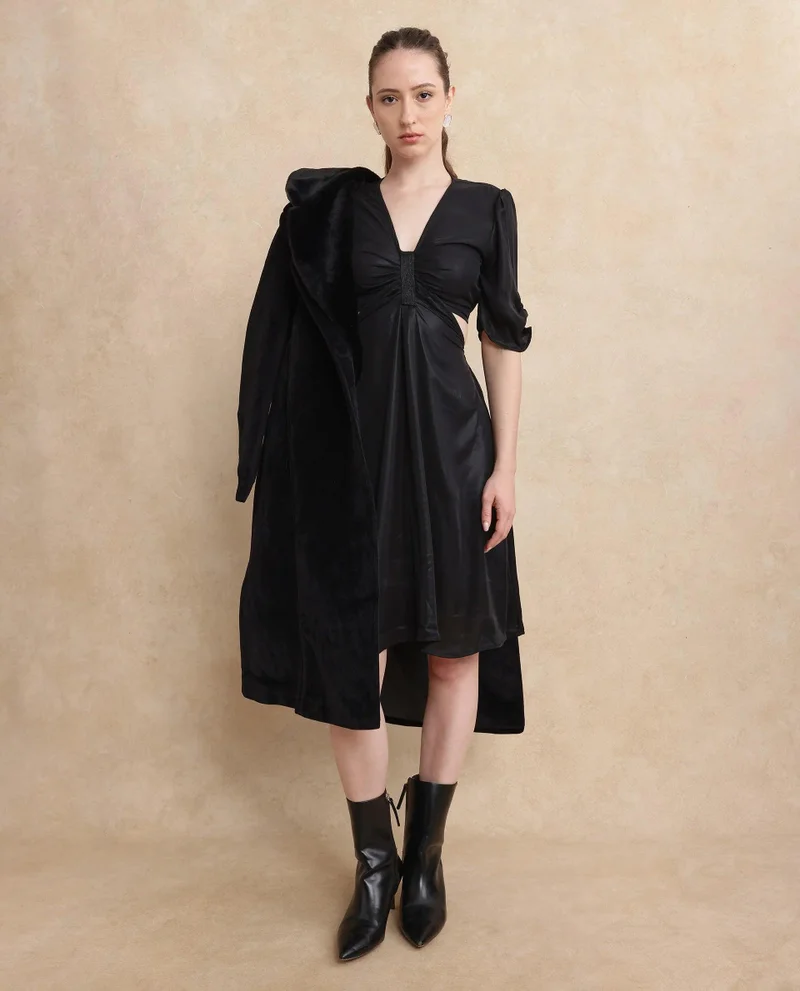 ريريزم Women's Knee Length Plain Dress