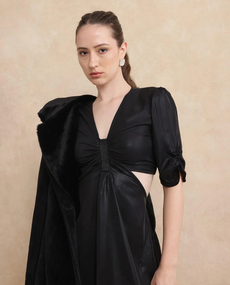 Rareism Women's Knee Length Plain Dress