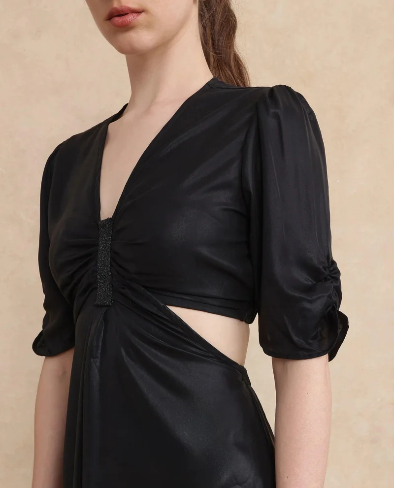 Rareism Women's Knee Length Plain Dress