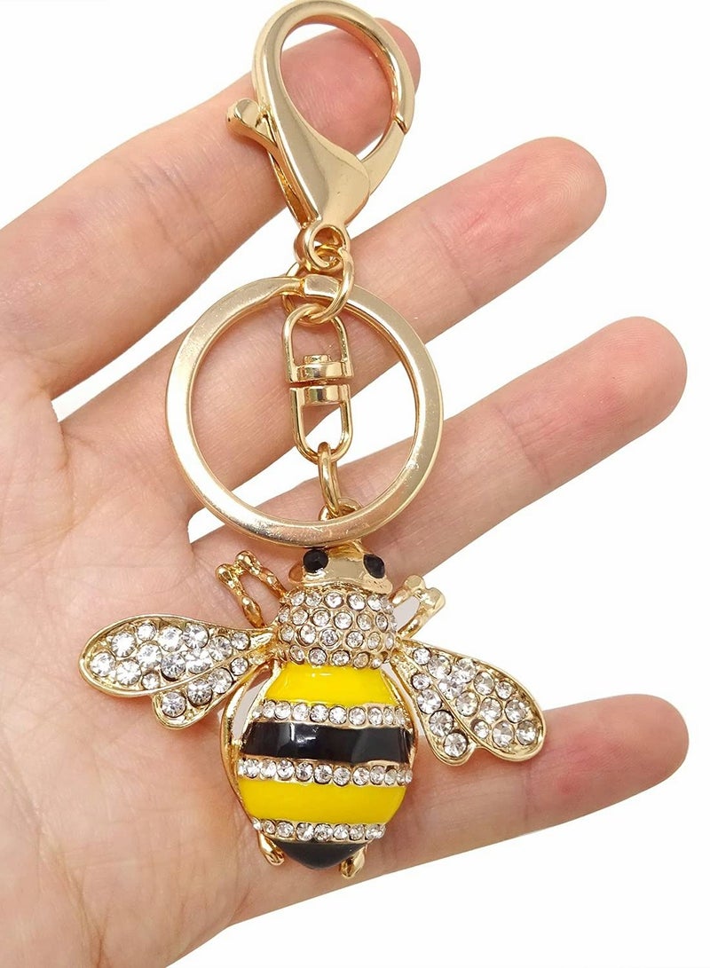 Excefore Rhinestone Bee Keychain  Animal Key Chain Cute Yellow Bee Crystal Keychain with Lobster Clasp Charm Pendant Keyring for Bag Purse Wallet(2 PCS) - Image 3