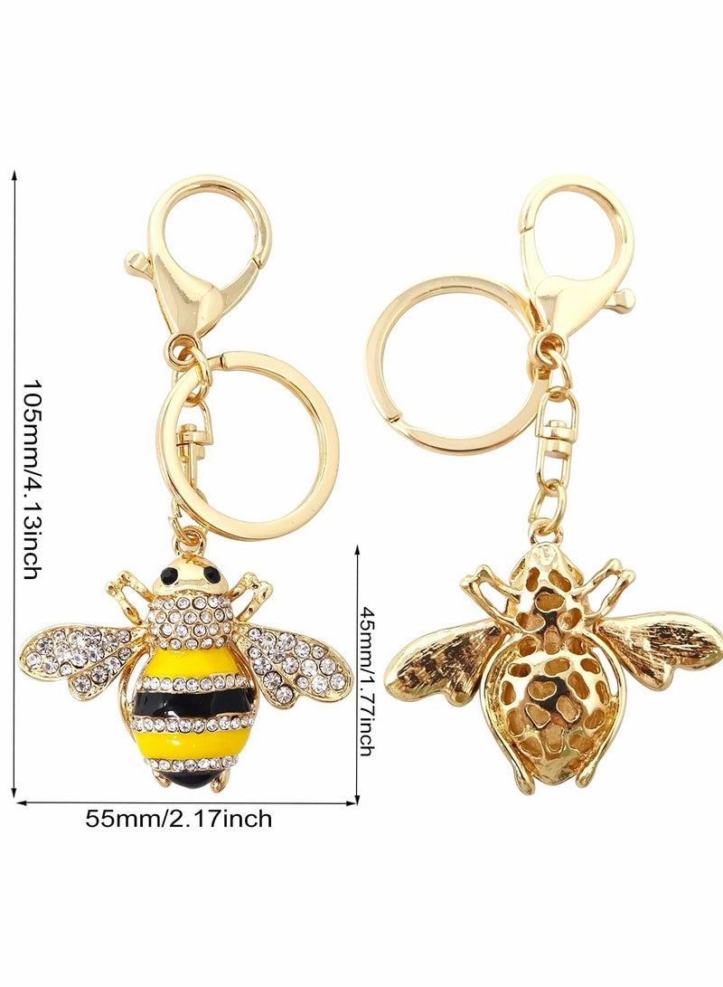 Excefore Rhinestone Bee Keychain  Animal Key Chain Cute Yellow Bee Crystal Keychain with Lobster Clasp Charm Pendant Keyring for Bag Purse Wallet(2 PCS) - Image 4
