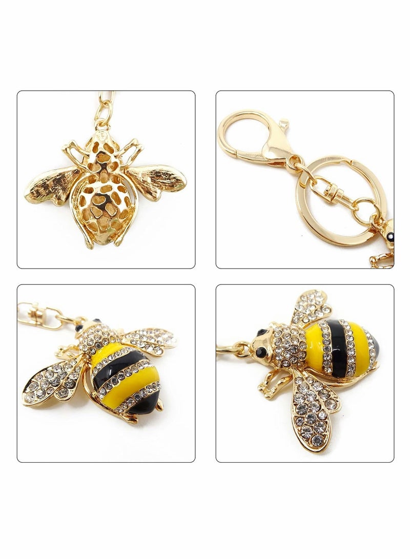 Excefore Rhinestone Bee Keychain  Animal Key Chain Cute Yellow Bee Crystal Keychain with Lobster Clasp Charm Pendant Keyring for Bag Purse Wallet(2 PCS) - Image 2