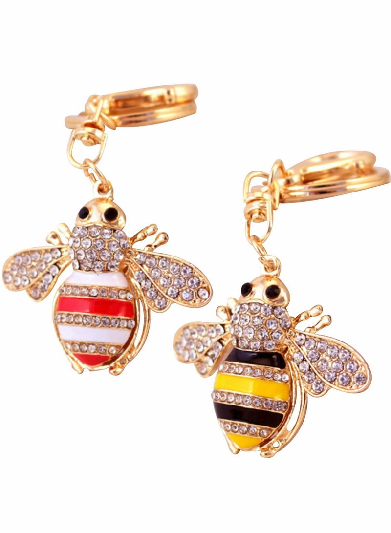 Excefore Rhinestone Bee Keychain  Animal Key Chain Cute Yellow Bee Crystal Keychain with Lobster Clasp Charm Pendant Keyring for Bag Purse Wallet(2 PCS) - Image 1