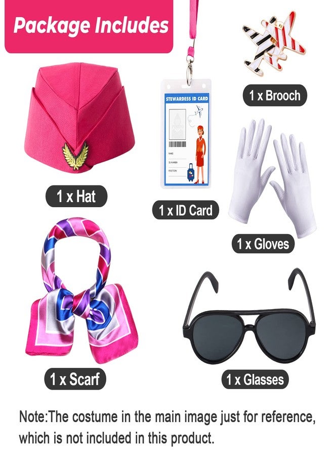 كي مول مجموعة إكسسوارات زي مضيفة الطيران من Keymall للأطفال، قبعة مضيفة طيران، طقم أزياء مضيفة طيران للبنات، زي الهالوين الوظيفي (وردي) - Image 2