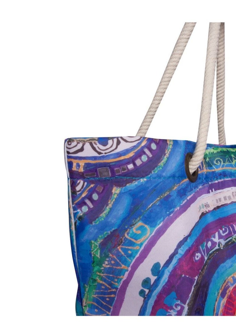 بيج ديزاين حقيبة كتف بيج ديزاين للشاطئ للنساء ، حقيبة صيفية كبيرة وخفيفة الوزن لحوض السباحة مع مقبض حبل وجيب داخلي ، لون أزرق - Image 5