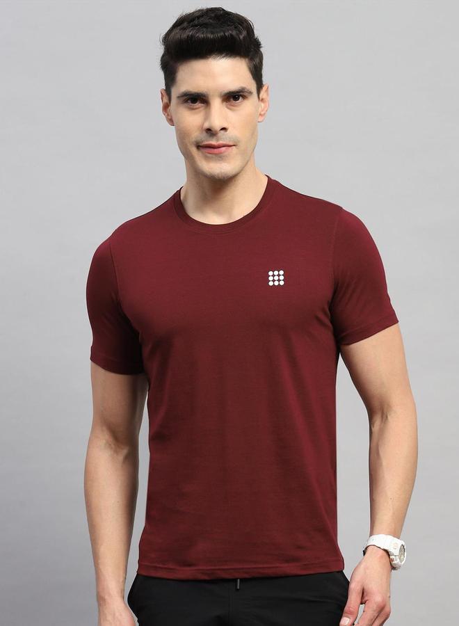 Rock.it Men Burgundy Solid Round Neck T-Shirt - Image 1