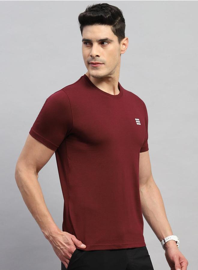 Rock.it Men Burgundy Solid Round Neck T-Shirt - Image 3