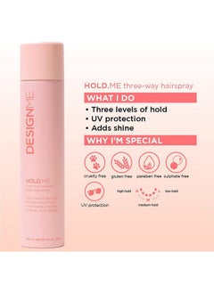 Design.ME Hold.Me Threeway Hairspray By Designme ; Hairspray With Light Medium & High Hold Options ; Extra Hold Hair Spray With Thermal Protectors & Vitamin B5 ; Scented Hair Setting Spray (9.5 Oz)  - Image 3