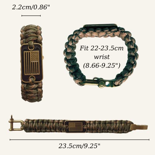 ORAPICH VAYOBOO Paracord Bracelet - Tactical Survival Bracelet for Men with Bronze USA Flag - 3 Adjustable Sizes - Green Camo, L - Image 3