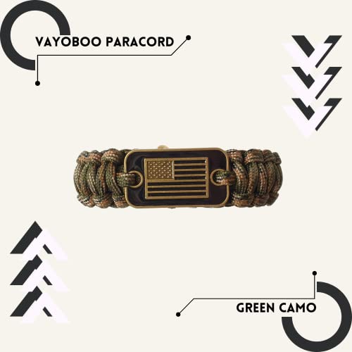 ORAPICH VAYOBOO Paracord Bracelet - Tactical Survival Bracelet for Men with Bronze USA Flag - 3 Adjustable Sizes - Green Camo, L - Image 2