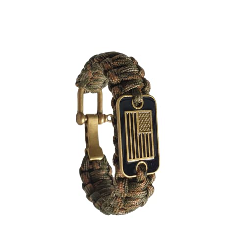 ORAPICH VAYOBOO Paracord Bracelet - Tactical Survival Bracelet for Men with Bronze USA Flag - 3 Adjustable Sizes - Green Camo, L - Image 1