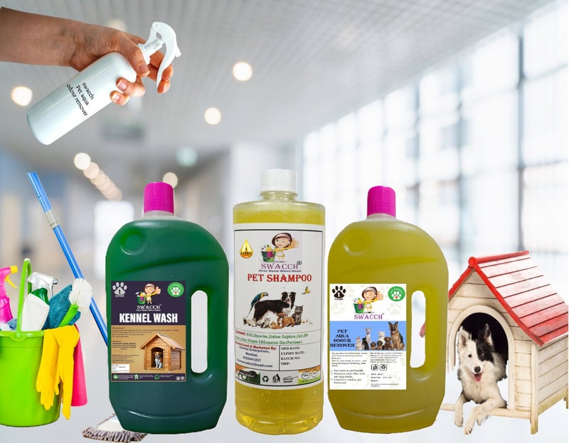 swacch Kennel Wash (Jasmine) + Pet Shampoo (Lemon) I Pet Aqua Odour Remover (Lemon) 1 Litre Combo Pack of 3 Economical Pack I Dog and Cat Friendly - Image 2
