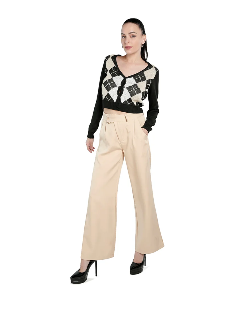 لندن راج كارديجان نسائي من لندن راغ بأكمام طويلة ونقشة مربعات أرجيل باللونين الأبيض والأسود.