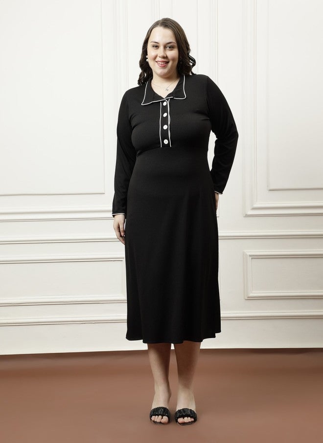 Athena Black A-Line Midi Dress for Women - Image 1