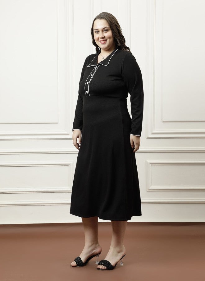 Athena Black A-Line Midi Dress for Women - Image 4