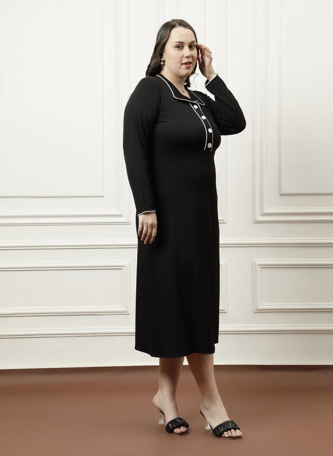 Athena Black A-Line Midi Dress for Women - Image 3