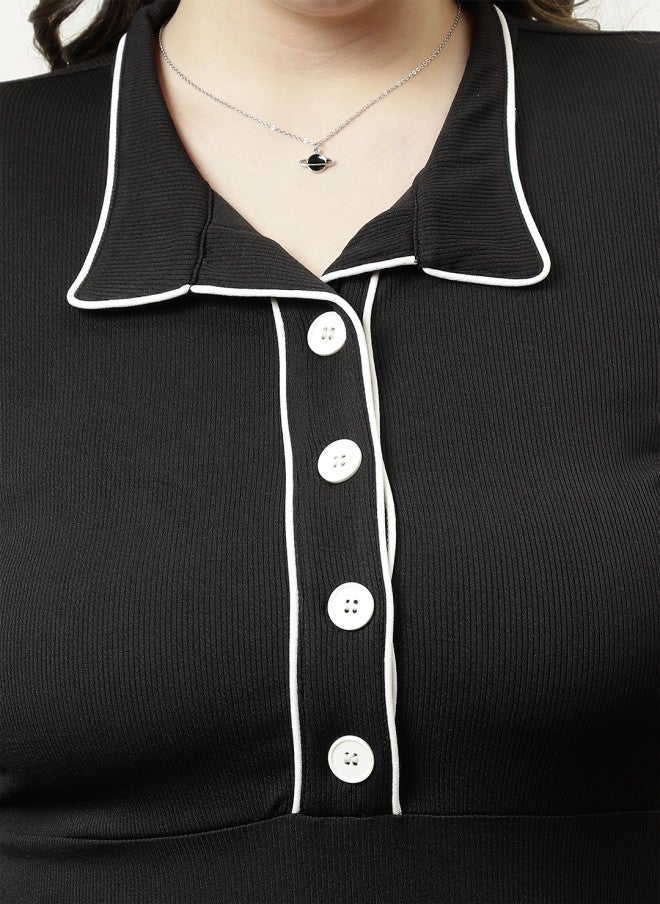 Athena Black A-Line Midi Dress for Women - Image 2