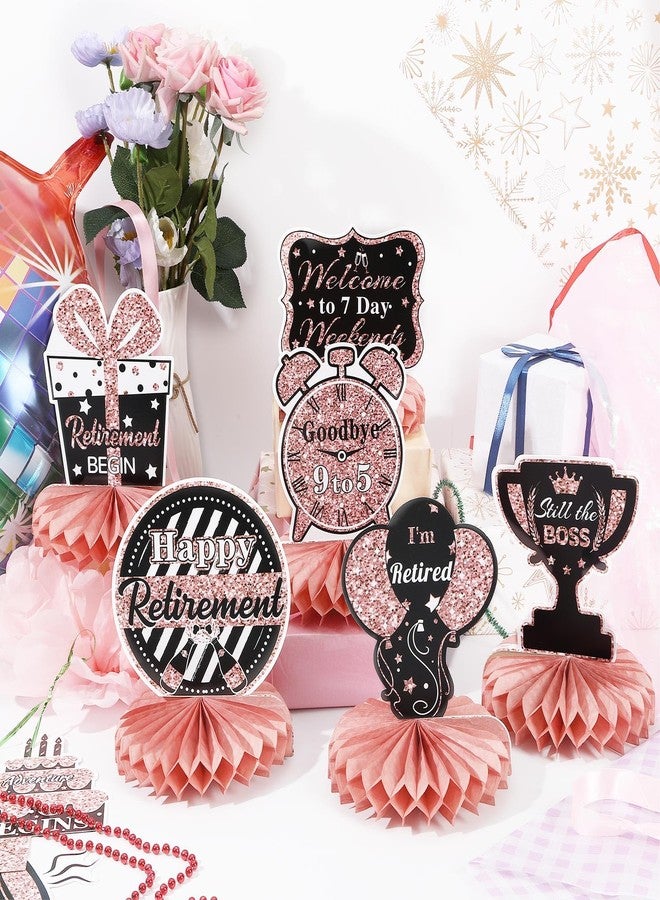 DTOFOOT 10 Pcs Retirement Party Decorations, Retirement Table Decorations for Women Rose Gold Happy Retirement Decorations Table Honeycomb Centerpieces - Image 5