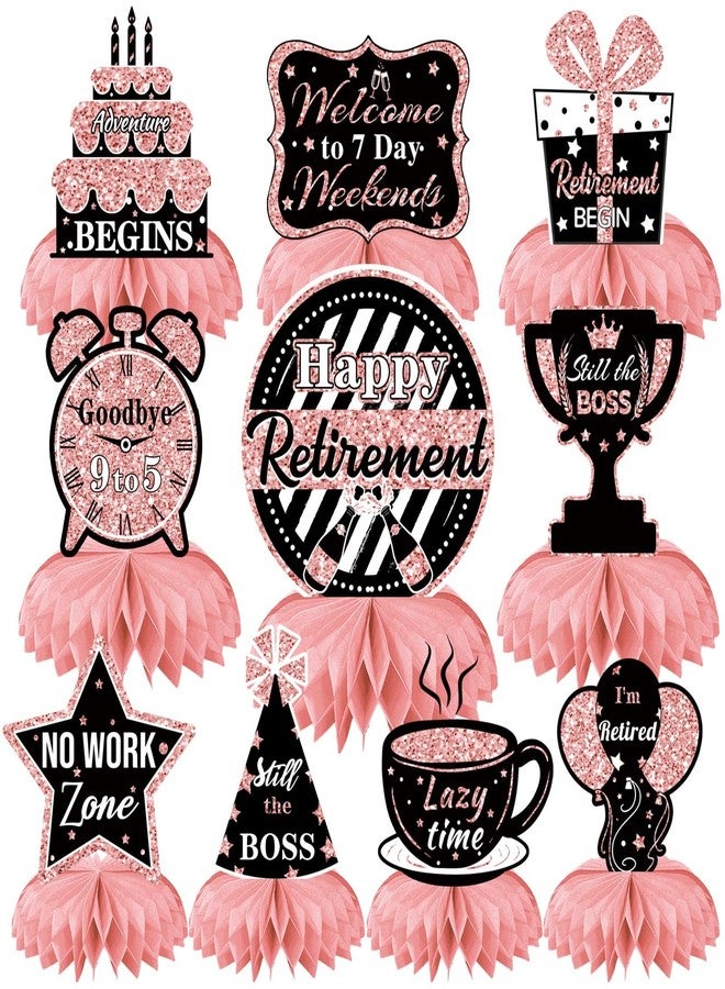 DTOFOOT 10 Pcs Retirement Party Decorations, Retirement Table Decorations for Women Rose Gold Happy Retirement Decorations Table Honeycomb Centerpieces - Image 1