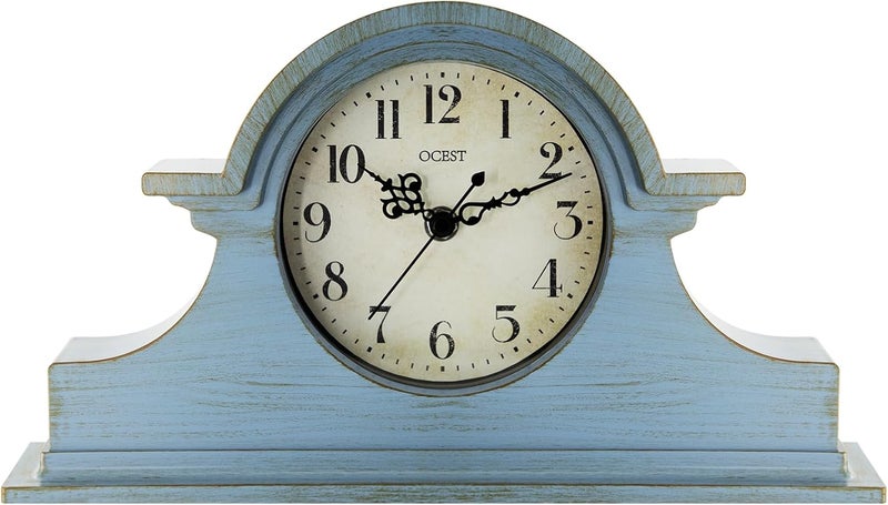 OCEST Vintage Farmhouse Mantel Clock - 13 x 7 Inch Quartz Gilt Finish Battery Operated, Contemporary Napoleon Classic Desk & Shelf Décor for Living Room Office Tabletop Bedside (Azure Blue) - Image 1