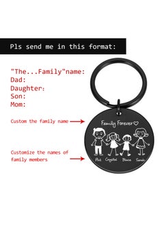 Personalized Family Keychain Engraved Family Gifts for Parents Children Present Keyring Bag Charm Families Member Gift Key Chain-Color:DZ045-Black
