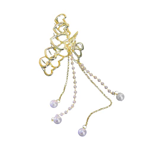 Tresneria® Heart Hair Clips 1PCS Heart Metal Hair Claw Clip Big Nonslip Gold Hair Clamps Hair Accessories Heart Tassel Hair Clip for Women (Heart) - Image 1