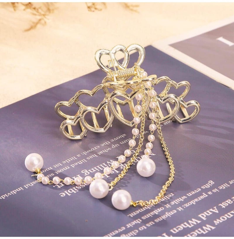 Tresneria® Heart Hair Clips 1PCS Heart Metal Hair Claw Clip Big Nonslip Gold Hair Clamps Hair Accessories Heart Tassel Hair Clip for Women (Heart) - Image 3