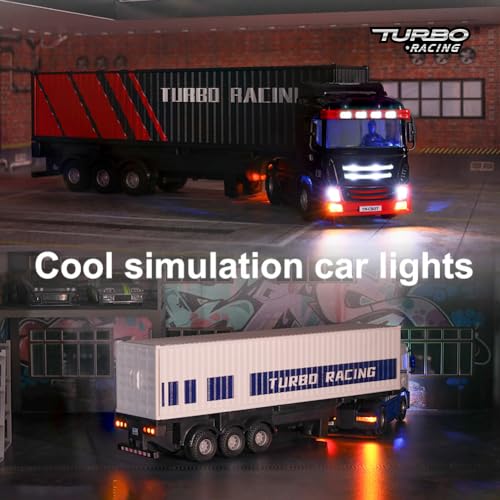 FLYCOLOR Turbo Racing 1:76 C50 RTR Tractor Remote Control Truck Four-Wheel Drive Simulated Headlights 10CH Minicar Model(Black-Red) - Image 2