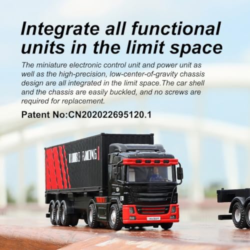 FLYCOLOR Turbo Racing 1:76 C50 RTR Tractor Remote Control Truck Four-Wheel Drive Simulated Headlights 10CH Minicar Model(Black-Red) - Image 5