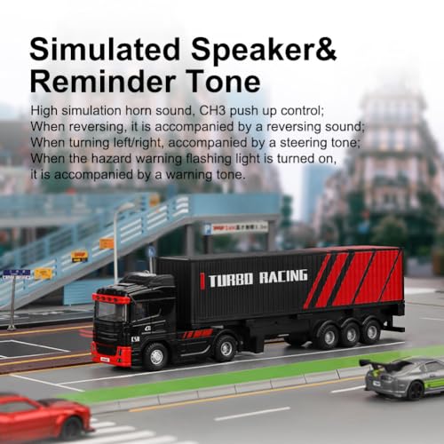 FLYCOLOR Turbo Racing 1:76 C50 RTR Tractor Remote Control Truck Four-Wheel Drive Simulated Headlights 10CH Minicar Model(Black-Red) - Image 4